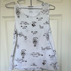 Anthropologie White Black Print Postal Graphic Tank Top size medium